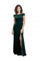 Best Floor Length Cap Sleeves Long Velvet Prom Dress with High Side Slit UK