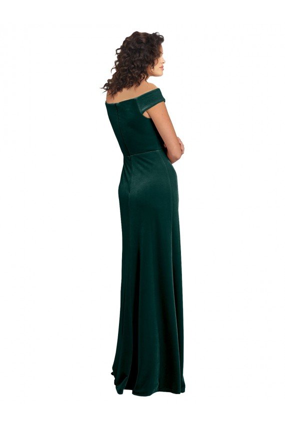 Best Floor Length Cap Sleeves Long Velvet Prom Dress with High Side Slit UK