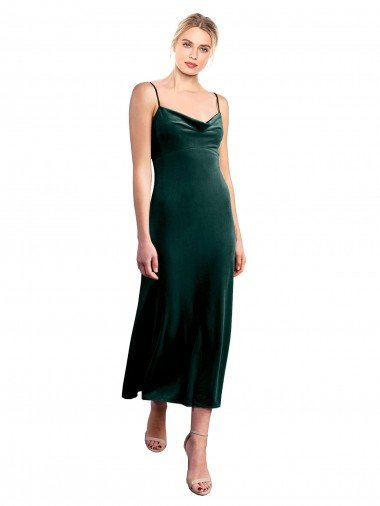 Best Midi Length Cowl Neck Velvet Slip Cocktail Prom Dress / Homecoming Dress UK