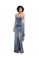 Best Strapless Velvet Maxi Prom Dress with Draped Skirt UK