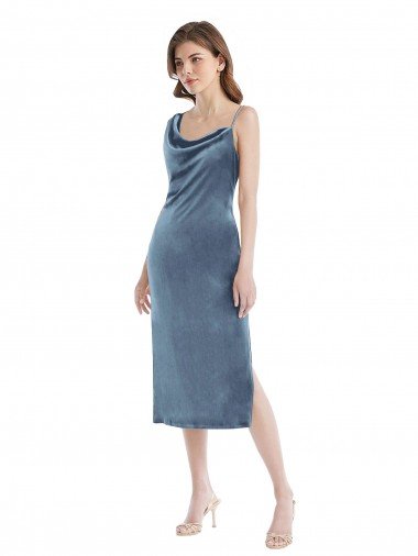 Best Midi Length Asymmetrical One Shoulder Velvet Slip Prom Dress UK