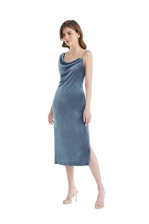 Best Midi Length Asymmetrical One Shoulder Velvet Slip Prom Dress UK