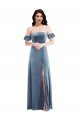 Best Ruffle Sleeve Off the Shoulder Velvet Maxi Prom Dress UK