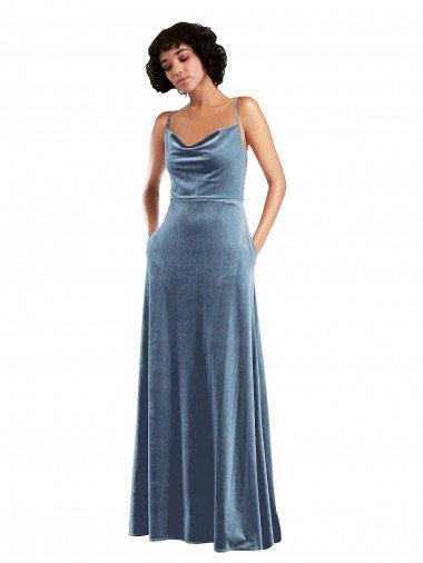 Best Sleek Cowl Neck Velvet Maxi Prom Dress with Pockets UK