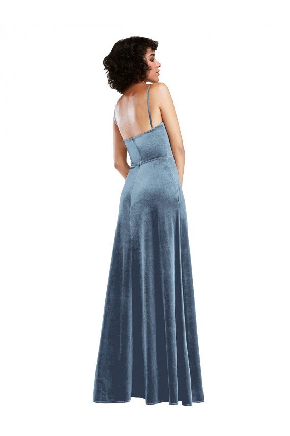 Best Sleek Cowl Neck Velvet Maxi Prom Dress with Pockets UK