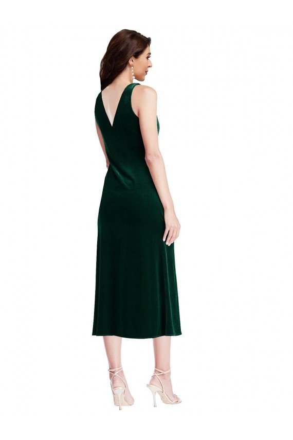 Best Cowl Neck Velvet Midi Length Cocktail Prom Dress / Homecoming Dress UK