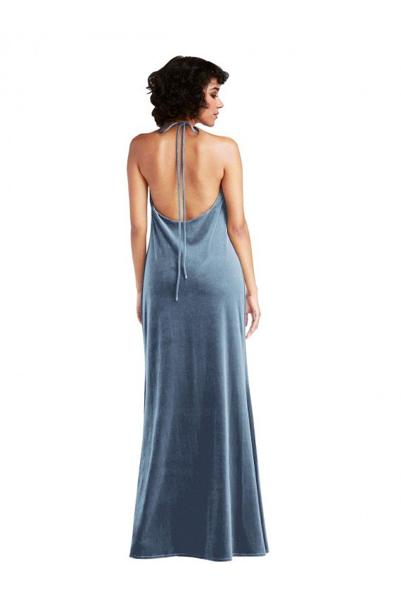 Best Cowl Neck Velvet Maxi Slip Prom Dress UK