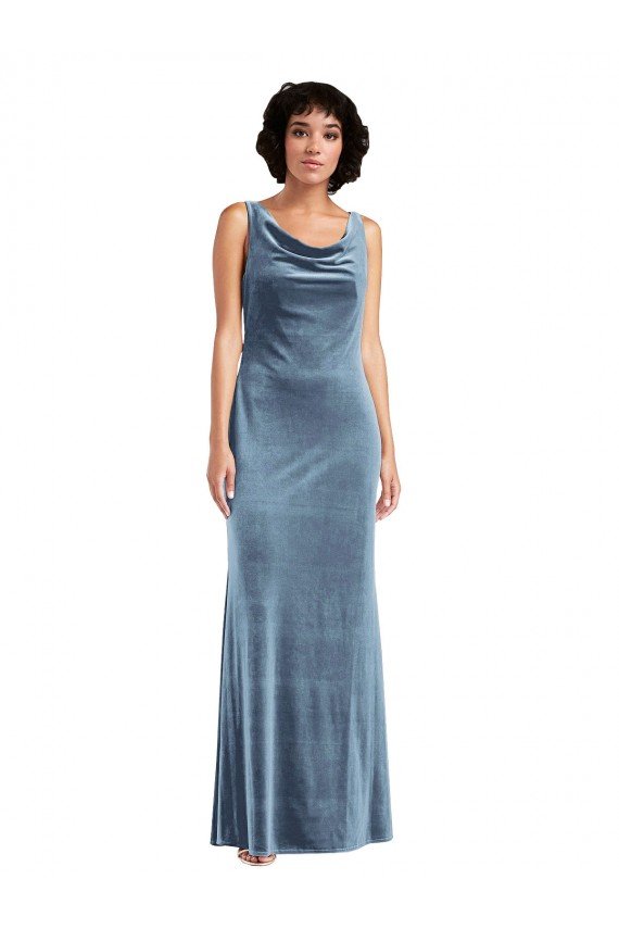 Best Floor Length Cowl Neck Long Stretch Velvet Maxi Prom Dress UK