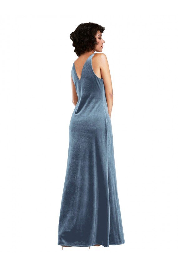 Best Floor Length Cowl Neck Long Stretch Velvet Maxi Prom Dress UK