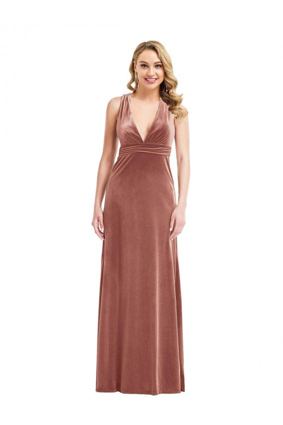 Best Plunging Neckline Velvet Maxi Prom Dress with Criss Cross Open Back UK