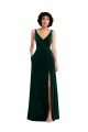 Best Floor Length Velvet Maxi Prom Dress with Shirred Bodice and Front Slit UK