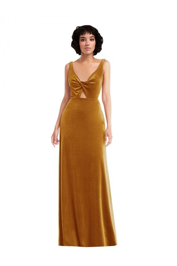 Best Twist Front Cutout Velvet Maxi Prom Dress with Pockets UK