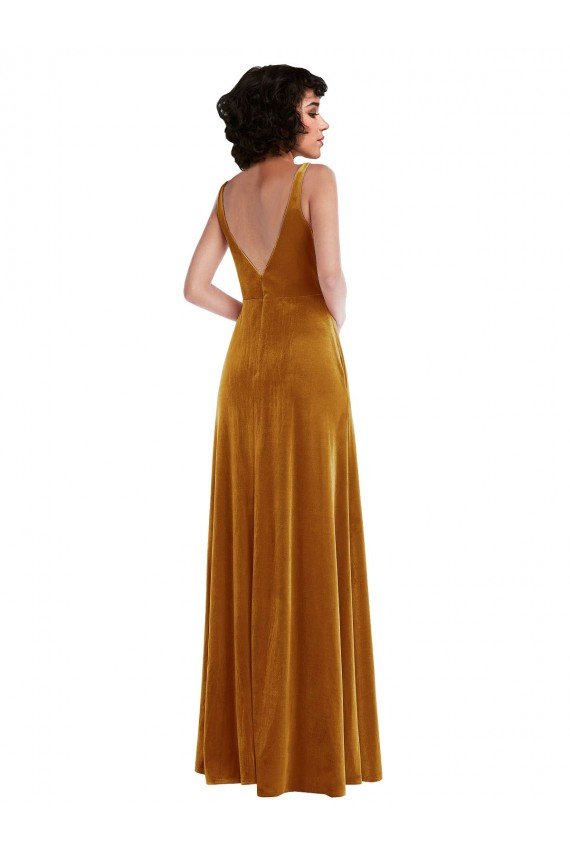 Best Twist Front Cutout Velvet Maxi Prom Dress with Pockets UK
