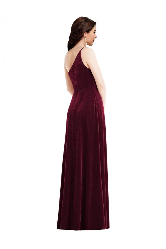 Best One Shoulder Spaghetti Strap Velvet Maxi Prom Dress with Pockets UK