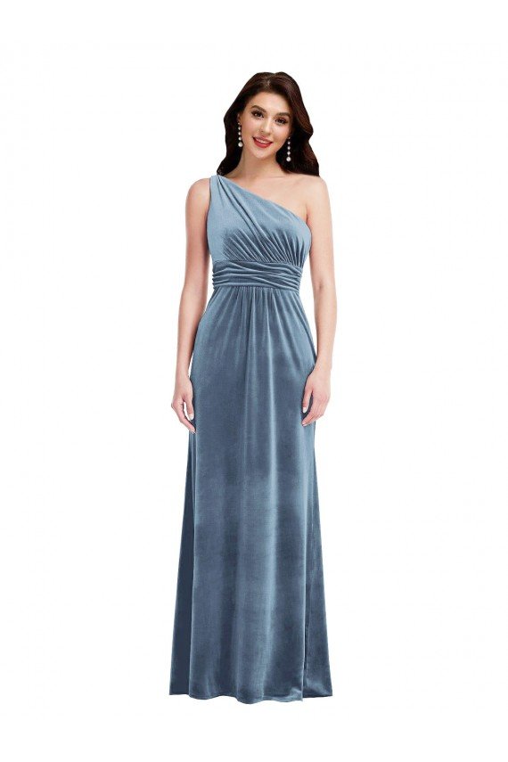 Best One Shoulder Draped Velvet Maxi Prom Dress UK