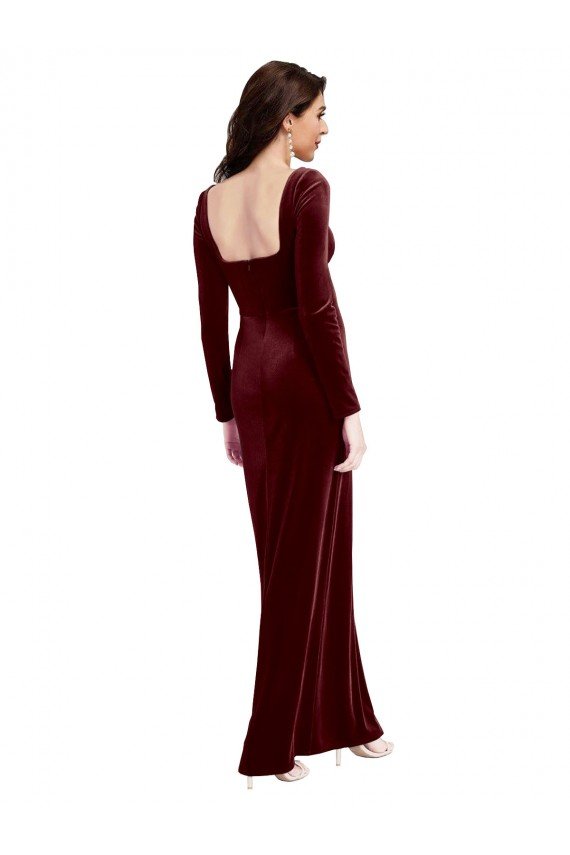 Best Sleek Square Neck Spaghetti Straps Velvet Prom Dress with Side Slit UK