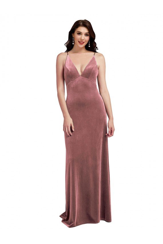 Best Low Scoop Back Long V-Neck Velvet Slip Prom Dress UK
