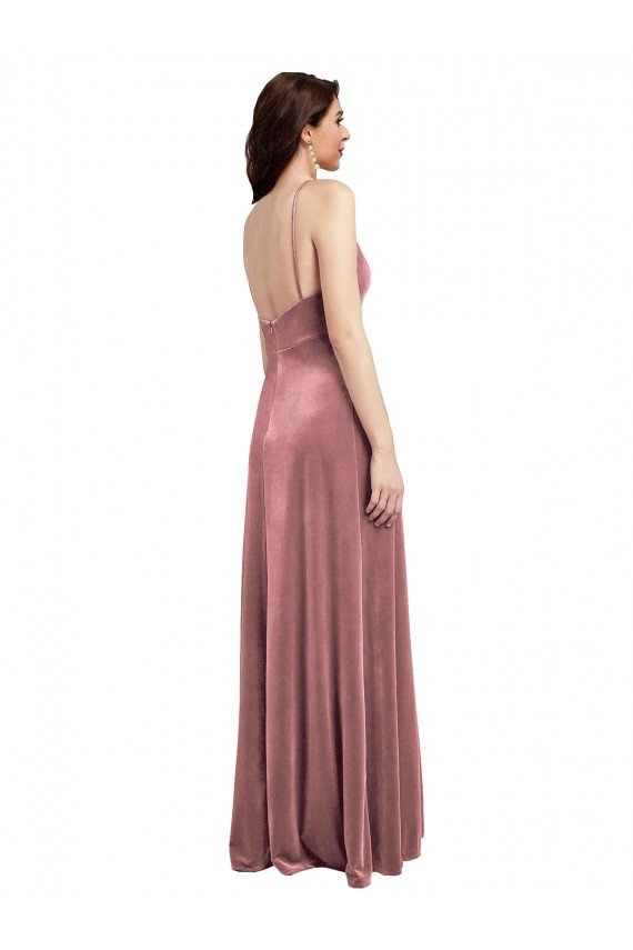 Best Low Scoop Back Long V-Neck Velvet Slip Prom Dress UK