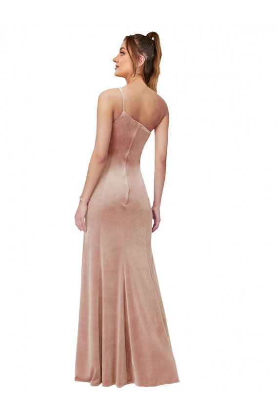 Best One Shoulder Stretch Velvet Prom Dress with Front Slit UK