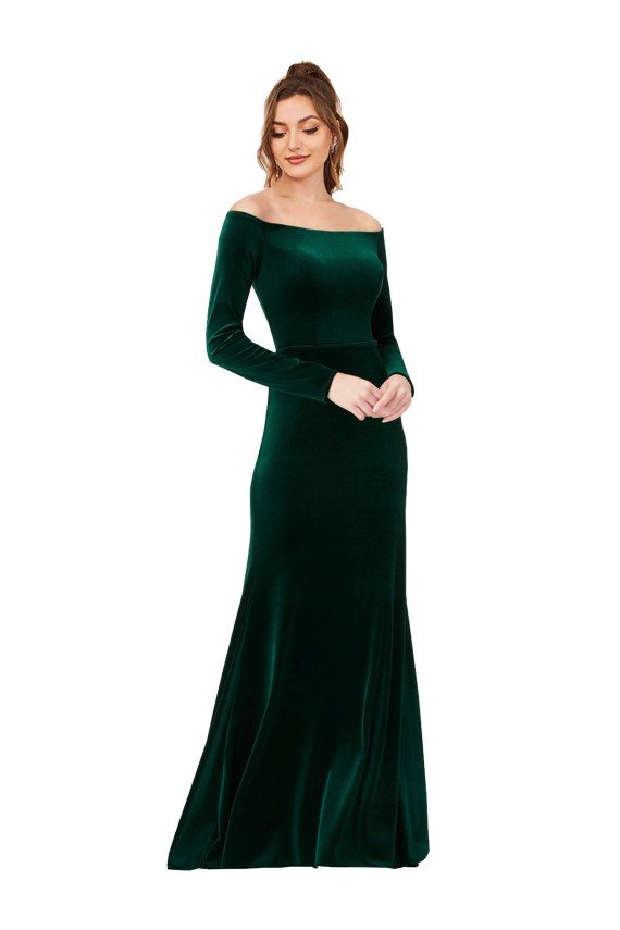 Best Off the Shoulder Long Sleeves Stretch Velvet Prom Dress UK