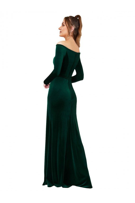 Best Off the Shoulder Long Sleeves Stretch Velvet Prom Dress UK