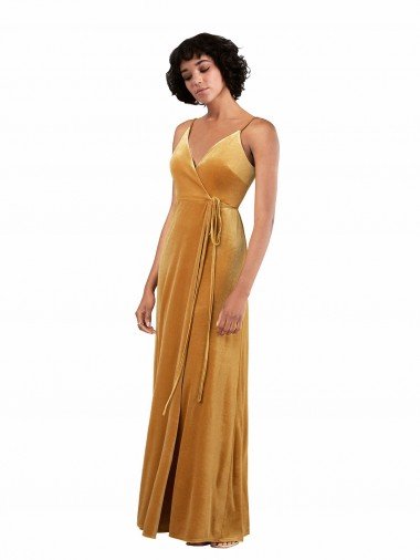 Best Romantic Velvet Floor Length Prom Dress with Wrap Detail UK