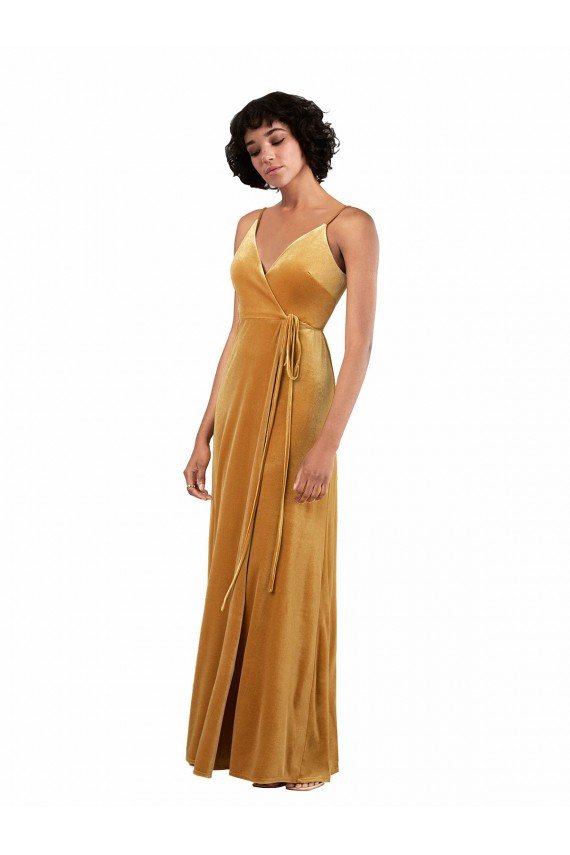 Best Romantic Velvet Floor Length Prom Dress with Wrap Detail UK