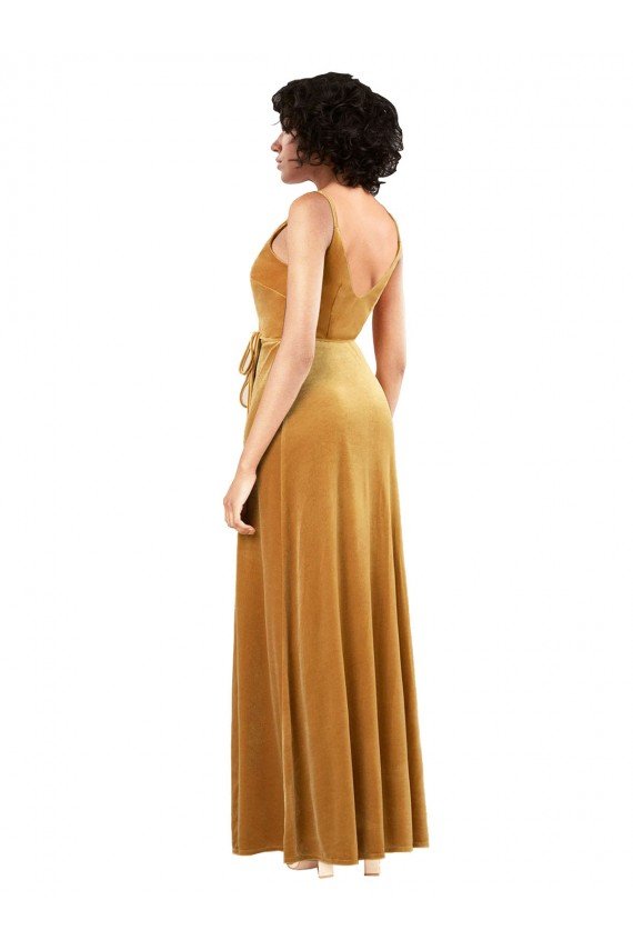Best Romantic Velvet Floor Length Prom Dress with Wrap Detail UK