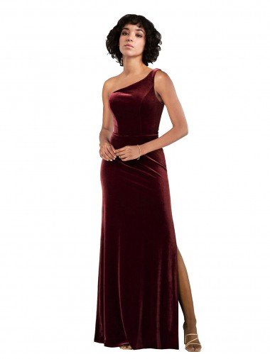 Best One Shoulder Floor-Length Velvet Prom Dress UK