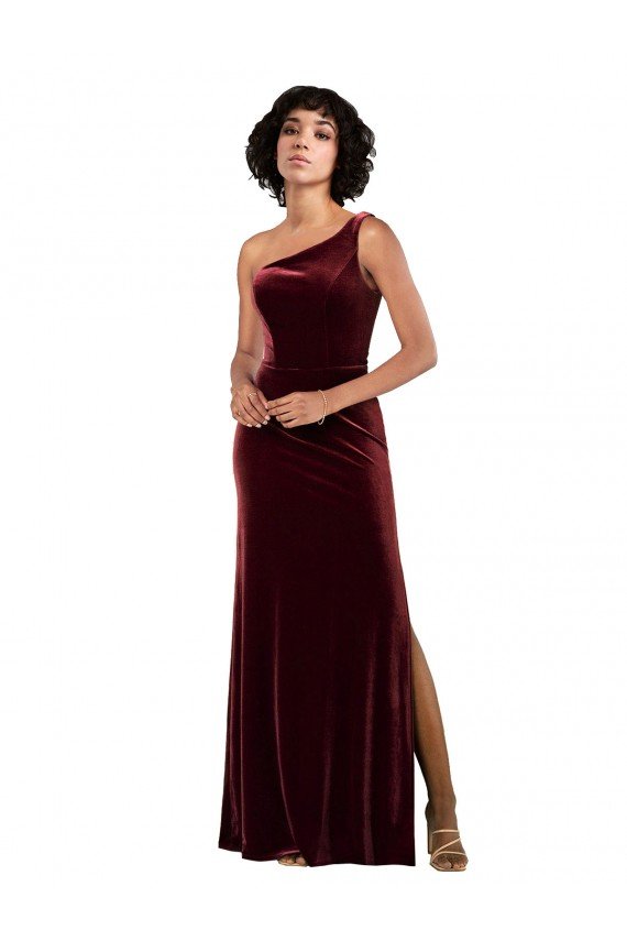 Best One Shoulder Floor-Length Velvet Prom Dress UK
