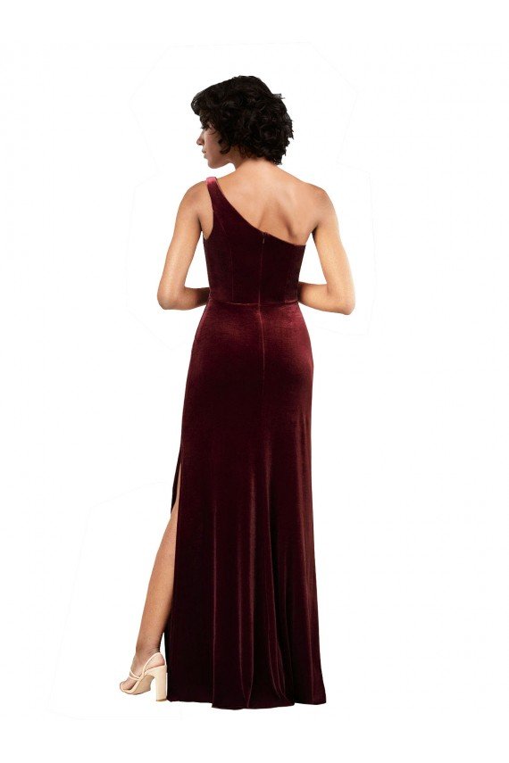 Best One Shoulder Floor-Length Velvet Prom Dress UK