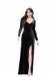 Best Long Sleeves Velvet Prom Dress with V-Neckline and Thigh Slit UK