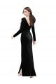 Best Long Sleeves Velvet Prom Dress with V-Neckline and Thigh Slit UK