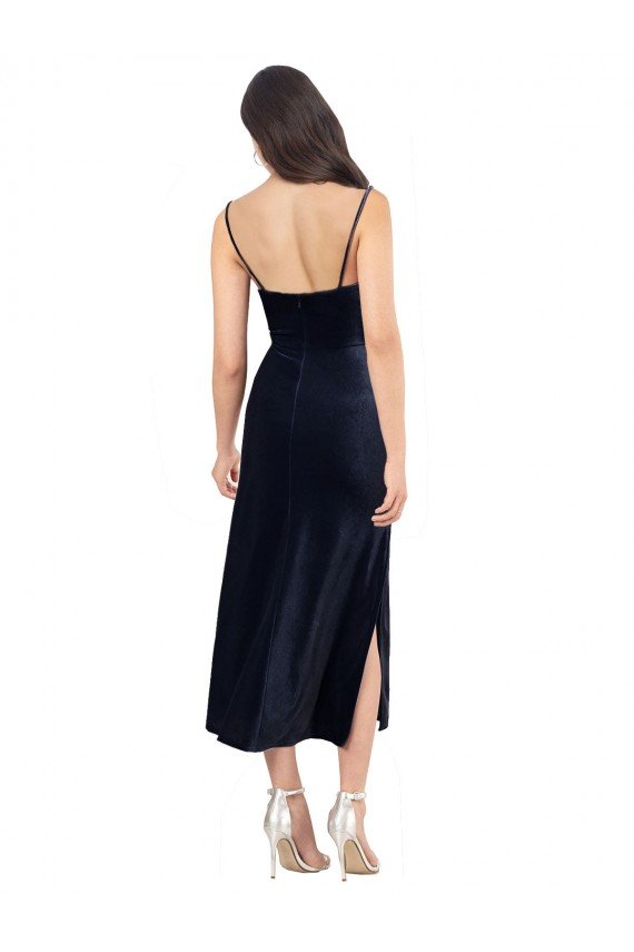 Best Midi Length Velvet Cocktail Prom Dress / Homecoming Dress with Cowl Neck and Spaghetti Straps UK