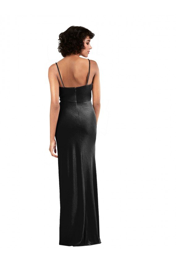 Best Modern Floor-Length Velvet Prom Dress with Cowl Neck and Spaghetti Straps UK