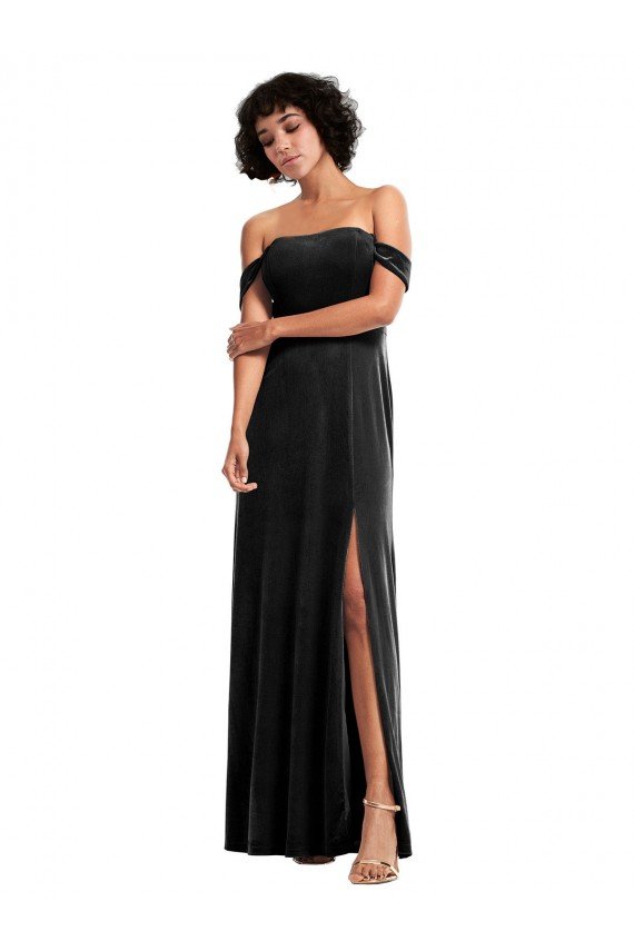 Best Off the Shoulder Drapped Sleeves Stretch Velvet Prom Dress UK