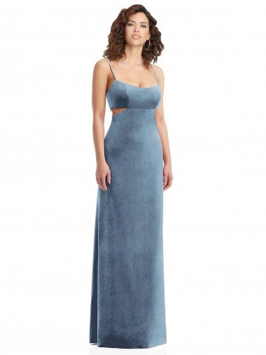 Best Spaghetti Strap Long Full Length Velvet Maxi Prom Dress UK