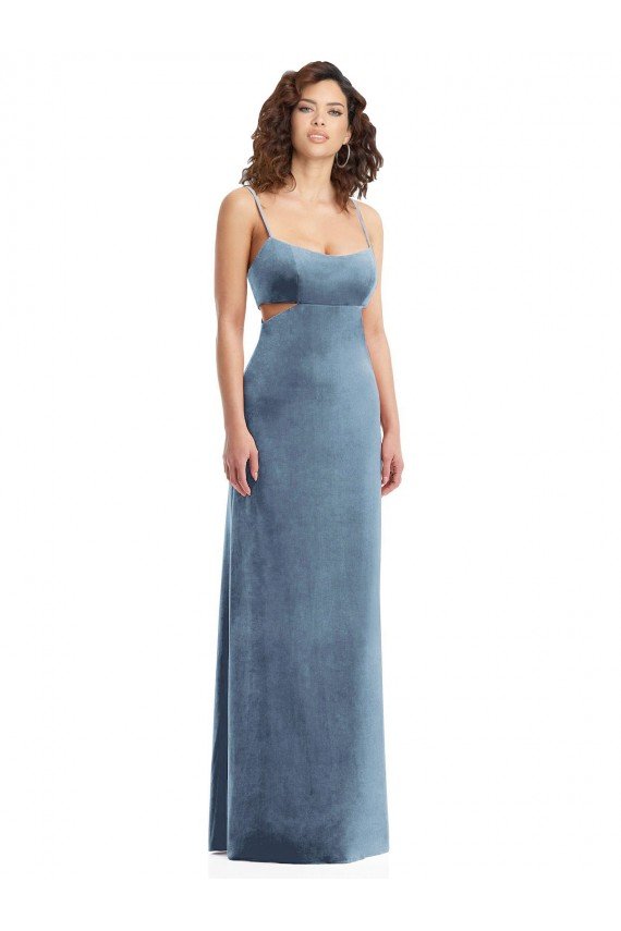 Best Spaghetti Strap Long Full Length Velvet Maxi Prom Dress UK
