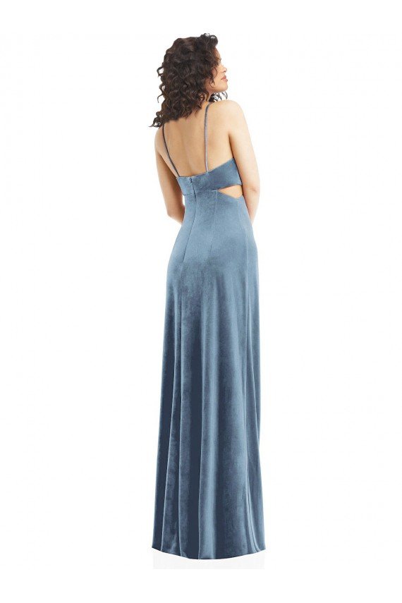 Best Spaghetti Strap Long Full Length Velvet Maxi Prom Dress UK