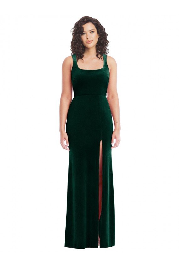 Best Square Neck Long Velvet Maxi Prom Dress UK