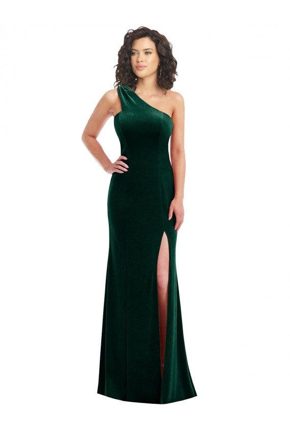 Best One Shoulder Velvet Trumpet Prom Dress with Front Slit UK