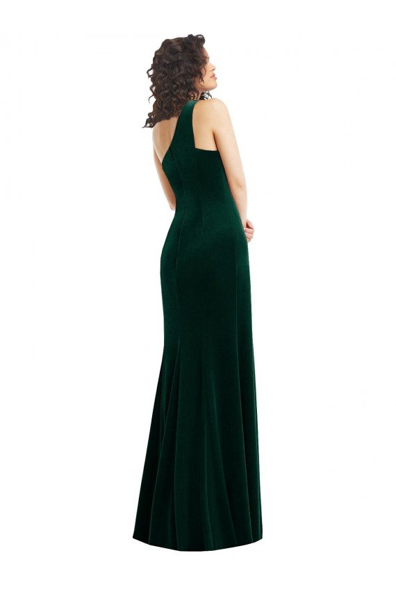Best One Shoulder Velvet Trumpet Prom Dress with Front Slit UK