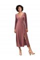 Best Long Sleeve Velvet Faux Wrap Midi Length Prom Dress UK
