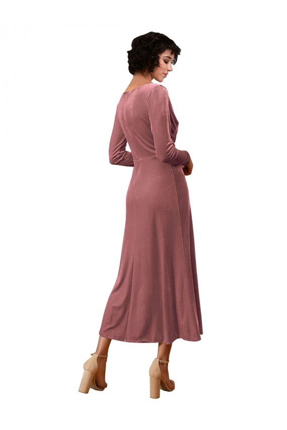 Best Long Sleeve Velvet Faux Wrap Midi Length Prom Dress UK