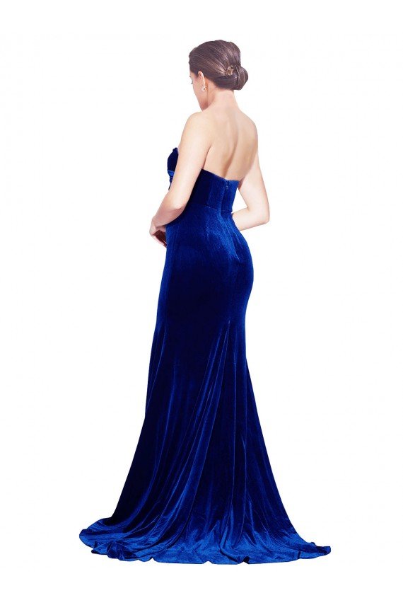 Best Strapless Ruched Velvet Prom Dress with Sweep Train and Front Slit UK