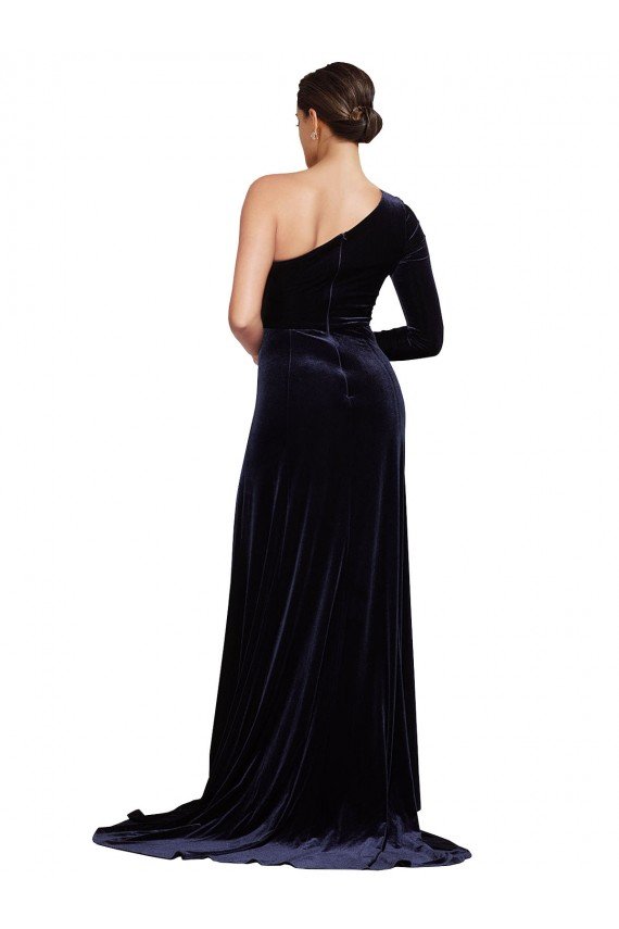 Best One Sleeve Long Velvet Prom Dress with Thigh High Split UK