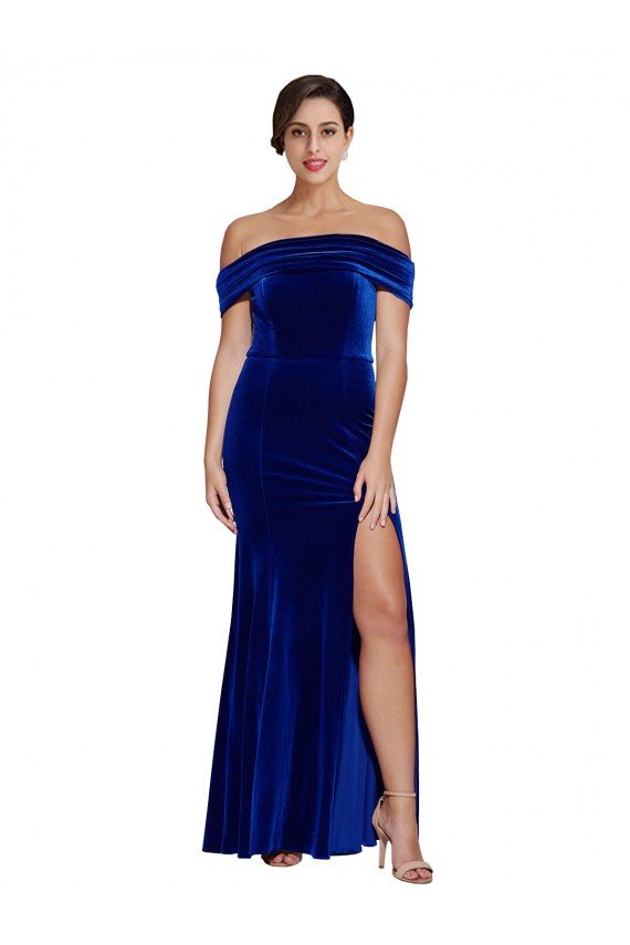 Best Full Length Long Velvet Prom Dress with Side Split UK