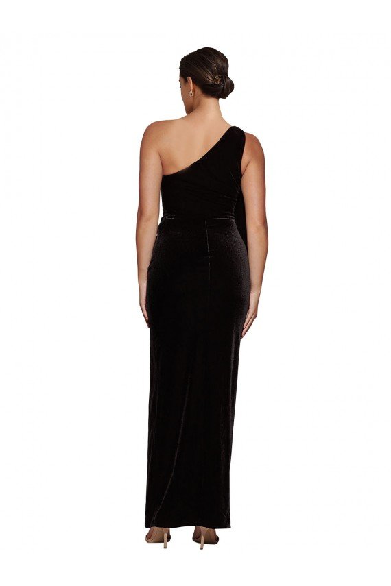 Best One Shoulder Long Velvet Prom Dress with Side Split and Shoulder Tie UK