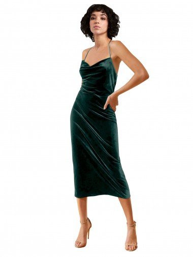 Best Midi Length Sleek Cowl Neckline Short Velvet Cocktail Prom Dress / Homecoming Dress UK