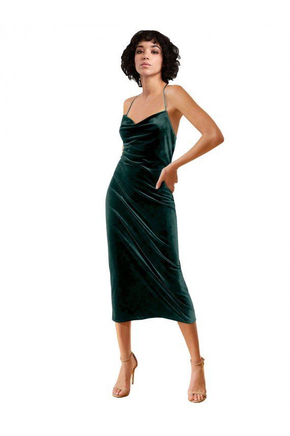 Best Midi Length Sleek Cowl Neckline Short Velvet Cocktail Prom Dress / Homecoming Dress UK
